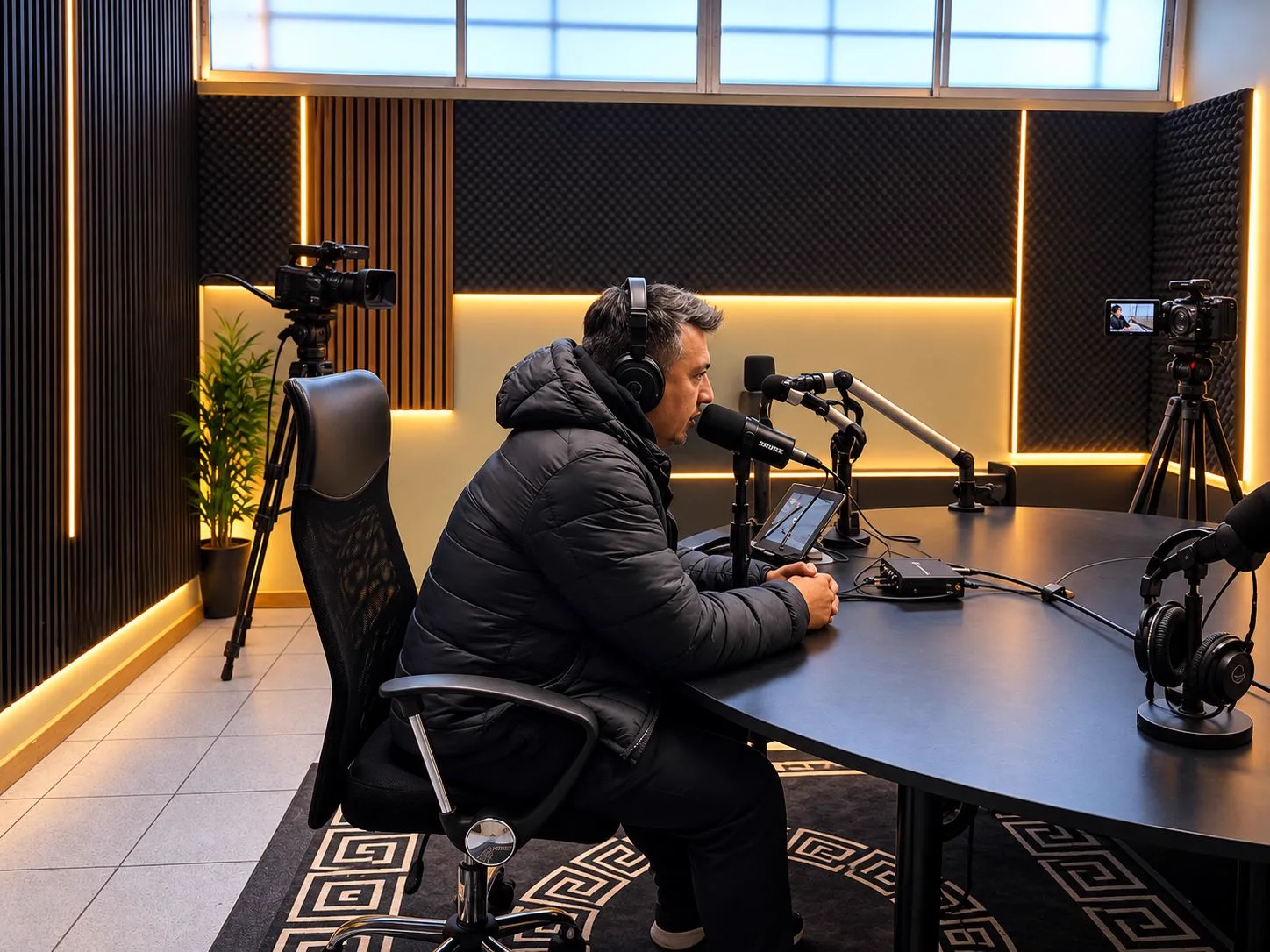 Locutor de Radio Actitud frente al micrófono durante una transmisión